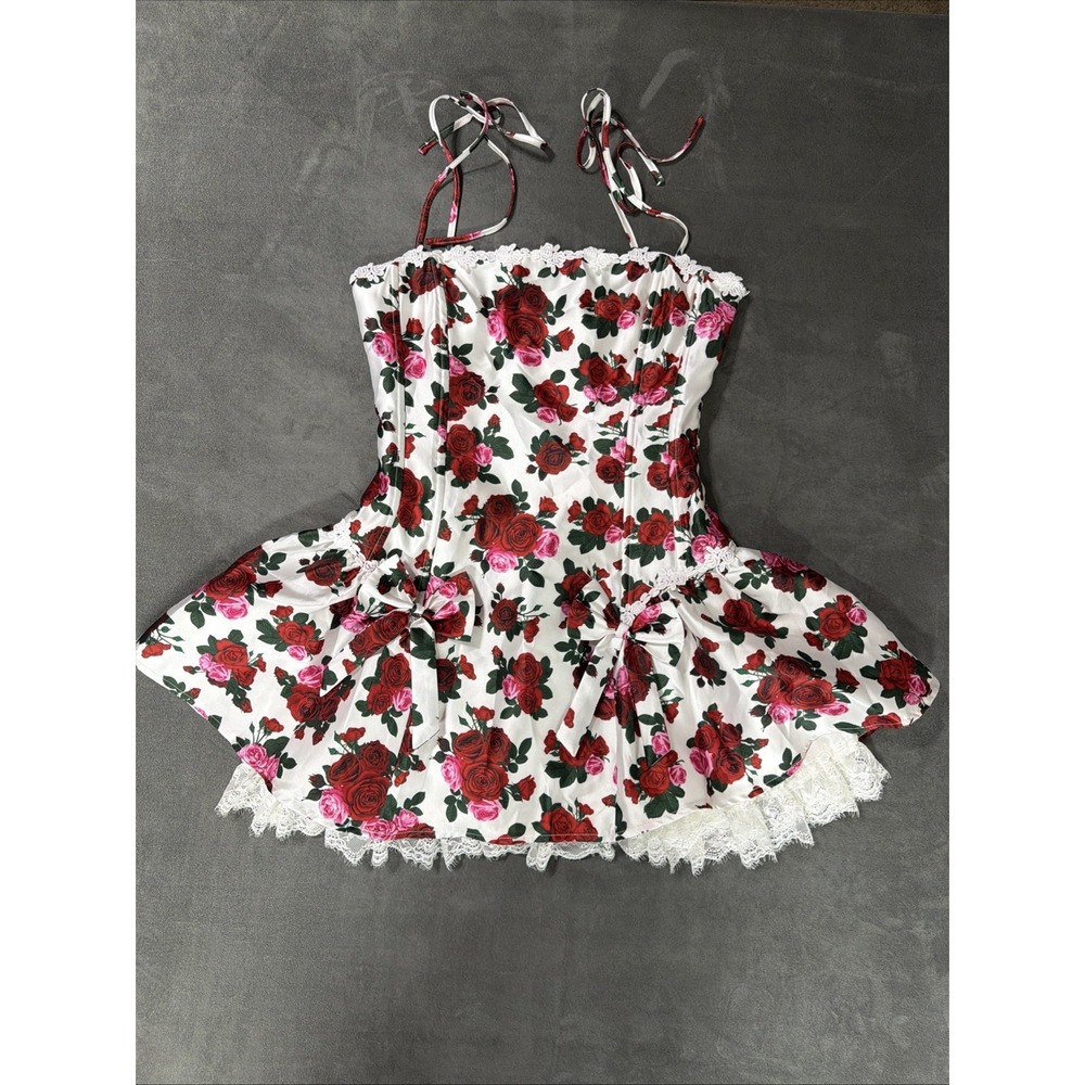 Sugar Thrillz Scandal Sheet Taffeta Corset Mini Dress Rose Floral Size Small